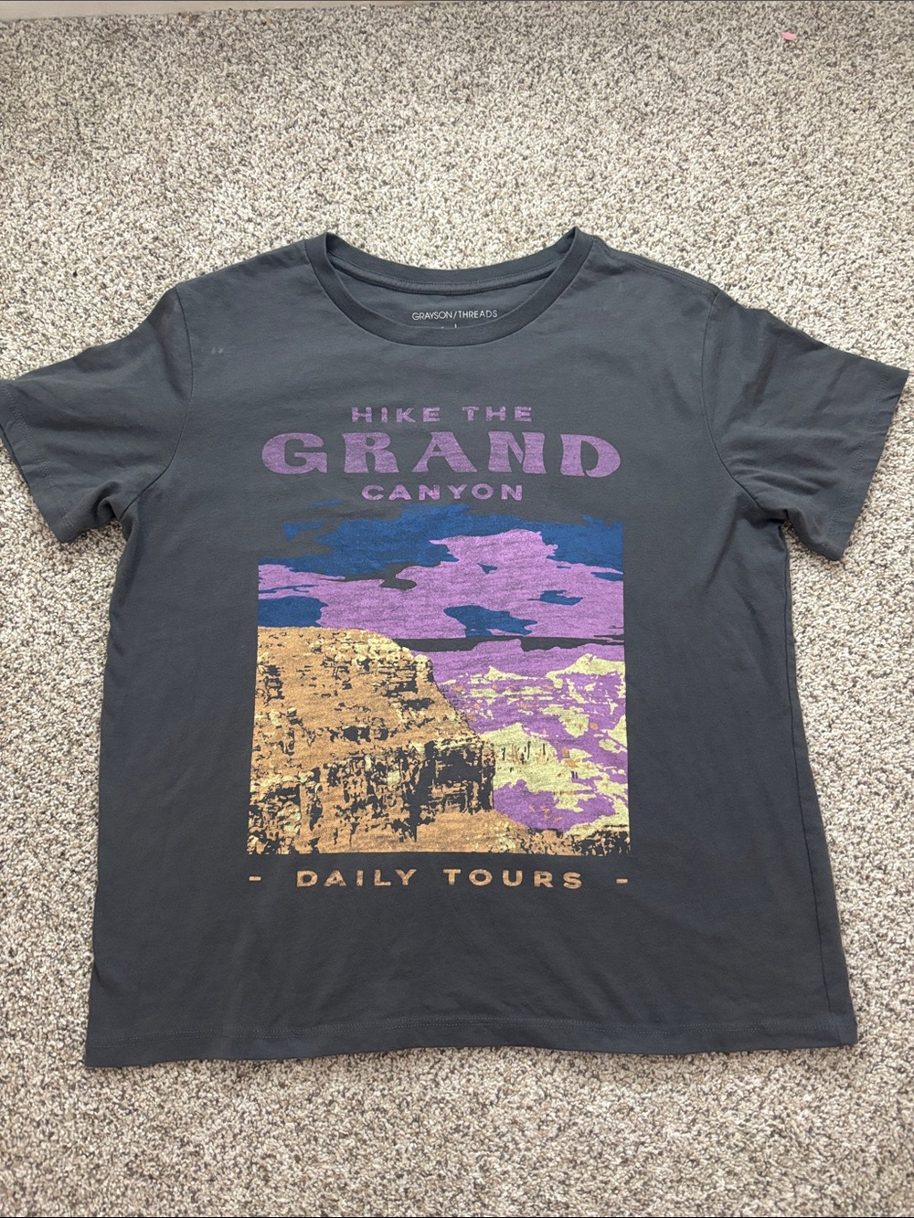 Grayson Threads Dark Gray Tee with Purple and Gold Grand Canyon Graphic
